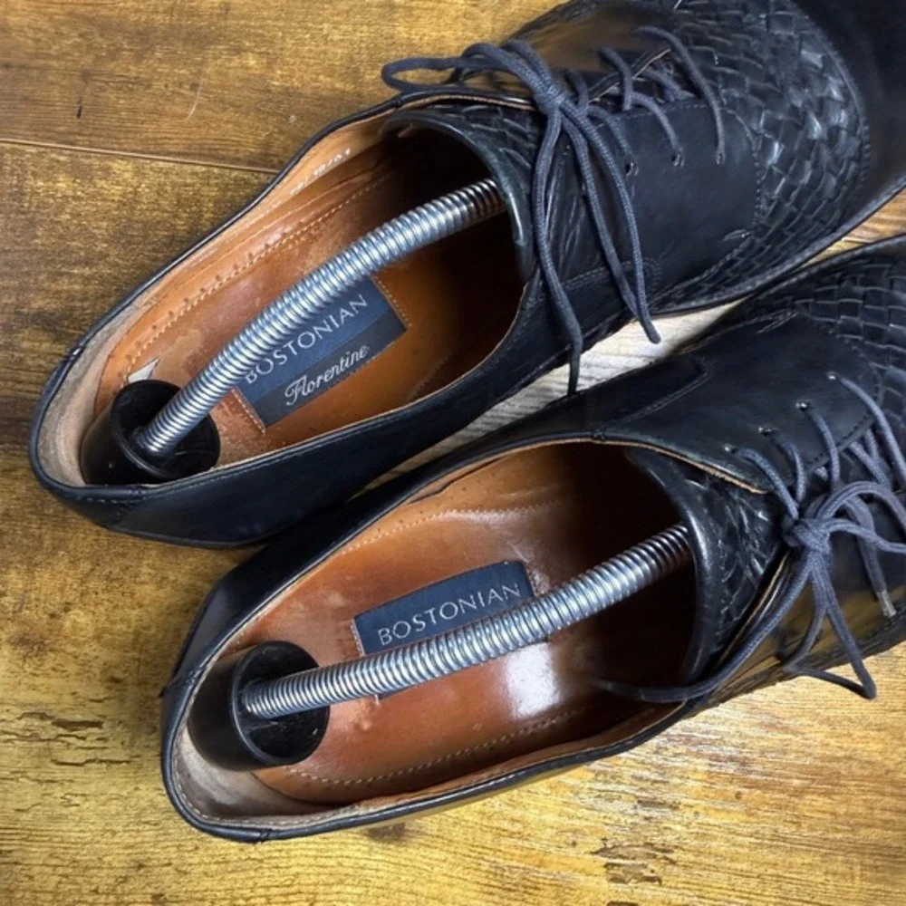 Bostonian Florentine 25619 Black Leather Woven Dress‎ Shoes Mens 12 M